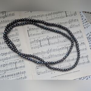 Black Deep Purple Metal Bead Faux Pearl Looking Necklace